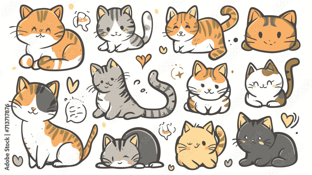 Cute Cat Vector Set Illustration