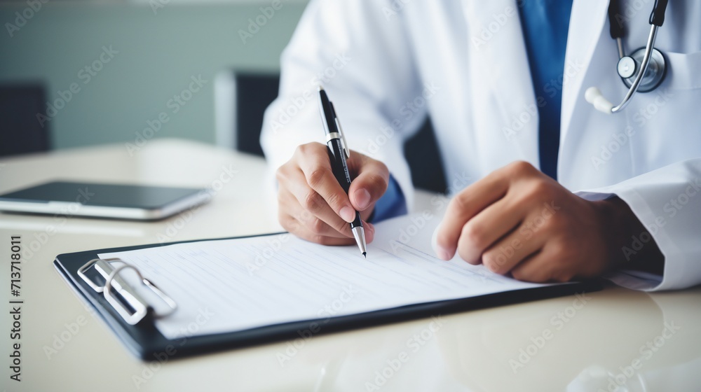 Capture the moment as a doctor compiles a comprehensive health checklist for a patient's wellness assessment Capture the moment as a doctor compiles a comprehensive health checklist for a patient's wellness assessment