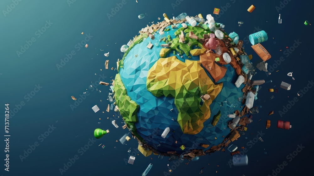 Fototapeta premium Illustration of planet earth globe made from trash. Save green planet concept