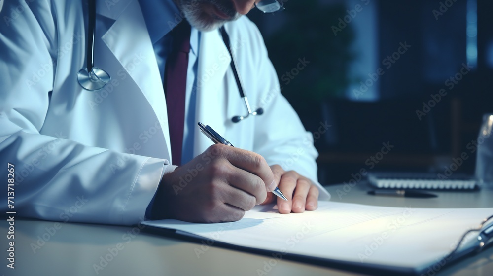Close up of unrecognizable doctor taking notes Close up of unrecognizable doctor taking notes