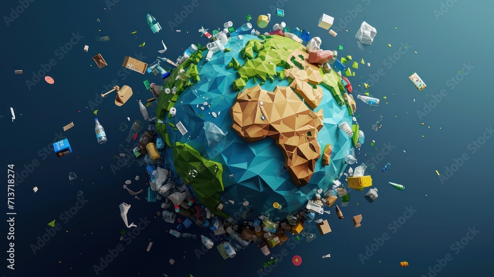 Illustration of planet earth globe made from trash. Save green planet concept - obrazy, fototapety, plakaty 