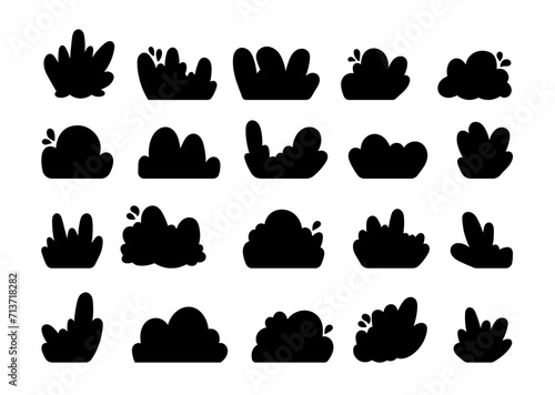 Lawn bush grass. Silhouette Image. Organic park plant. Hand drawn style. Vector drawing. Collection of design elements.