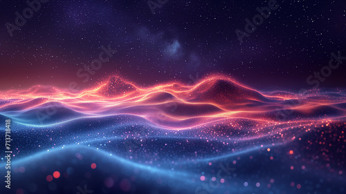Abstract 3d rendering of wave with particles. Futuristic background. Vector illustration.
