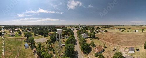 Sharon, Kansas water tower and town aerial 