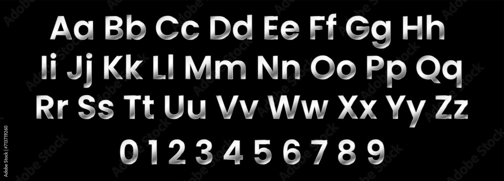 Vector White Silver Font. Metallic Alphabet Letters, Numbers and Symbols. Vector White Silver Font. Metallic Alphabet Letters, Numbers and Symbols.