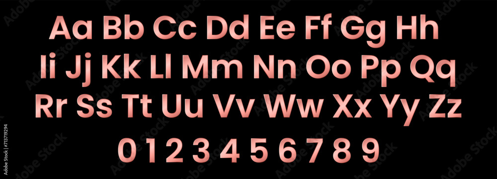Vector Rose Gold Font. Metallic Alphabet Letters, Numbers and Symbols. Vector Rose Gold Font. Metallic Alphabet Letters, Numbers and Symbols.