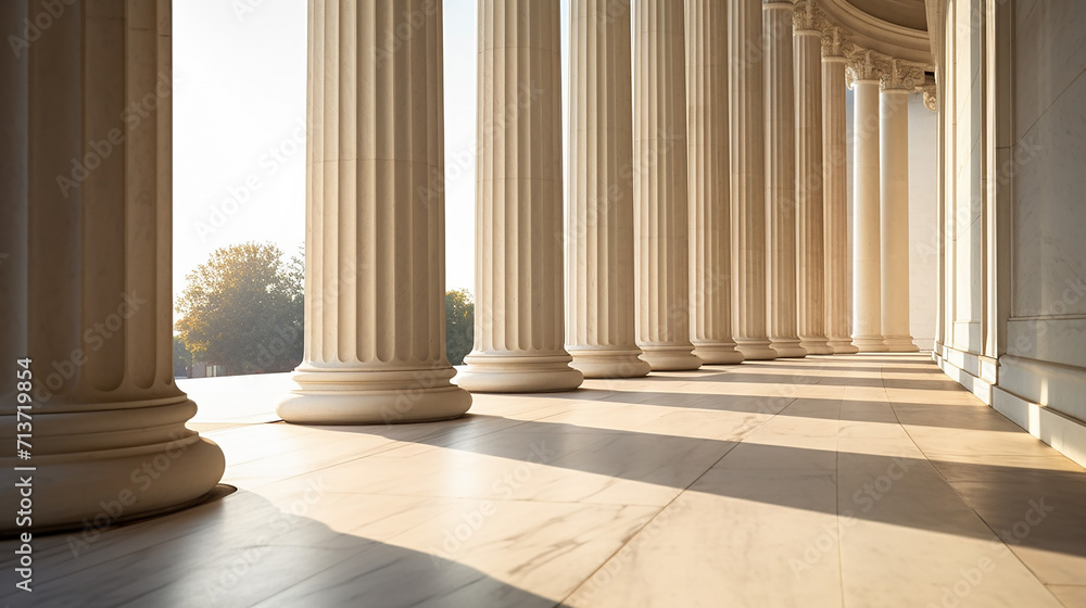 base lonic columns at jefferson memorial in washington with sunlight