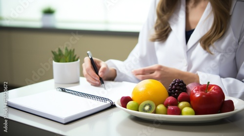 Showcase the doctor's commitment to holistic health as she pens down dietary and exercise recommendations in a health checklist