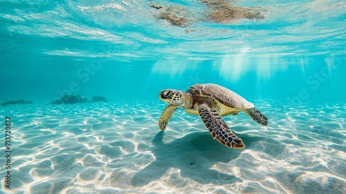 Graceful Sea Turtle Swimming in Crystal Clear Waters