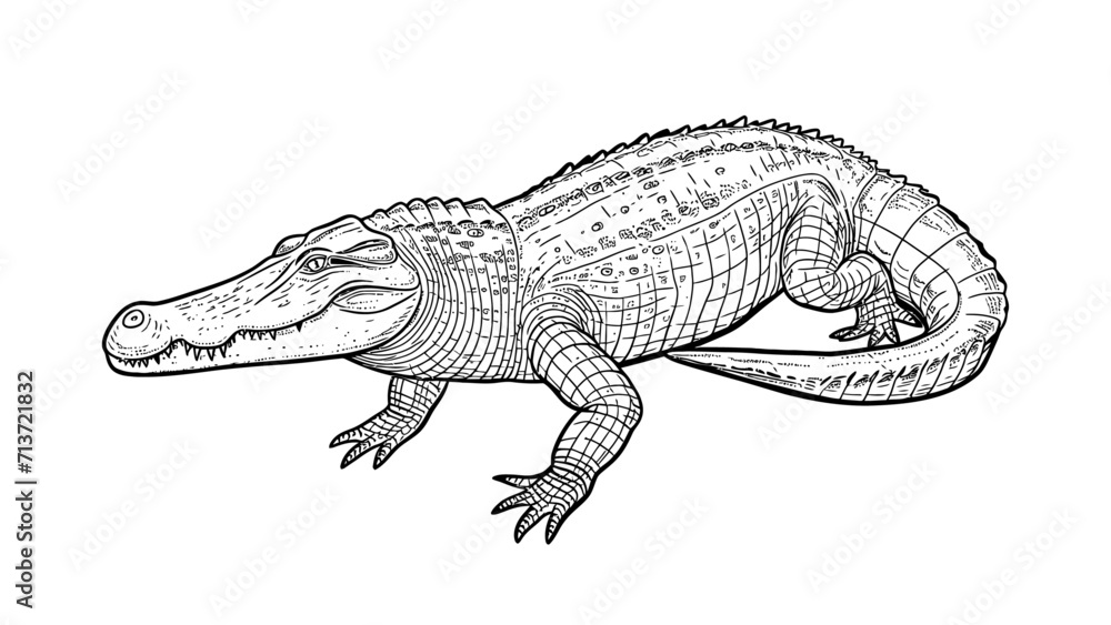 Naklejka premium Crocodile LIne Art Illustration