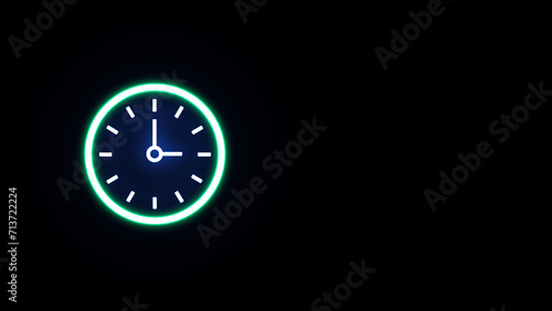 Wallpaper Mural Neon glowing clock icon, sign. neon Time and Clock icon on the black background. neon clock sign. alarm silhouette. Torontodigital.ca