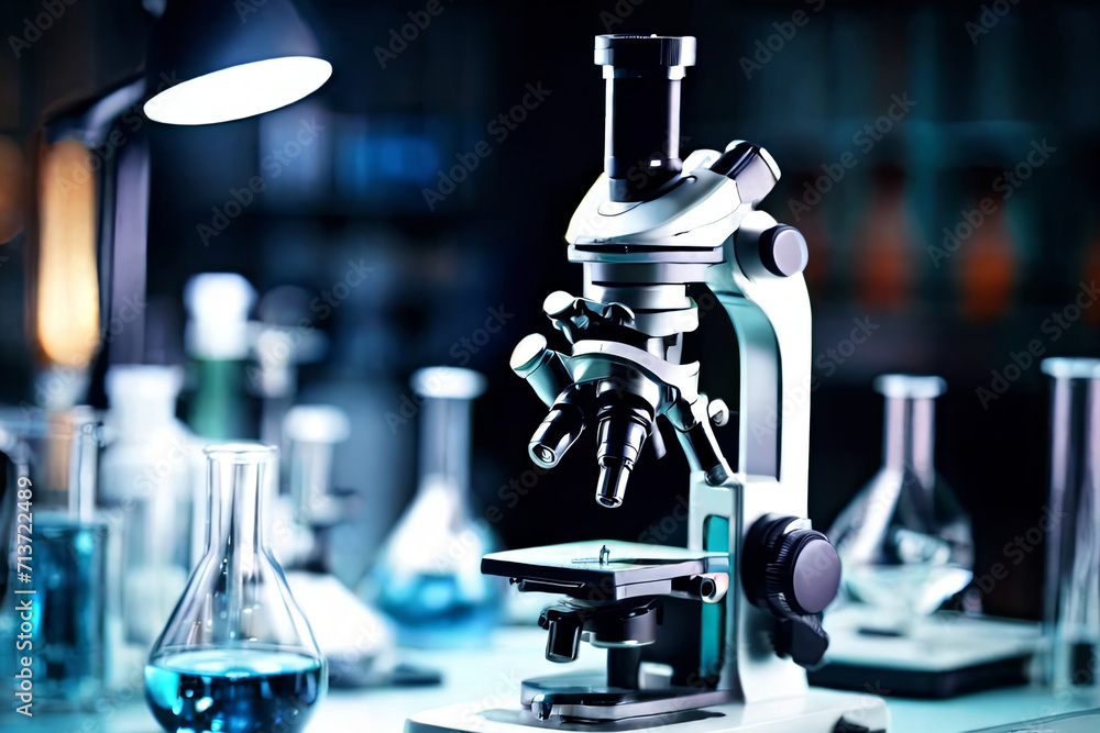 Exploring the microscopic world. A cutting-edge scientific microscope in a laboratory setting. Ideal for illustrating biology research, medicine technology, and educational concepts in chemistry and m Exploring the microscopic world. A cutting-edge scientific microscope in a laboratory setting. Ideal for illustrating biology research, medicine technology, and educational concepts in chemistry and m
