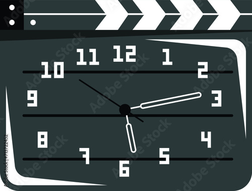 Black and white wall clock showing time, minimalist modern design. Time management and punctuality concept vector illustration.