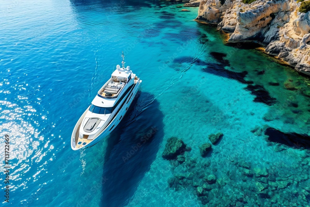 Luxury yacht sailing on crystal clear waters Luxury yacht sailing on crystal clear waters