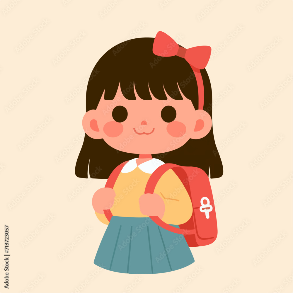 flat illustration of child going to school. simple and minimalist design