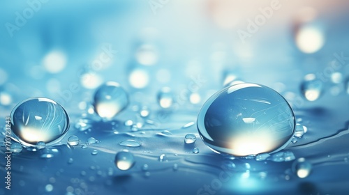 Water drops on a blue background. Shallow depth of field.