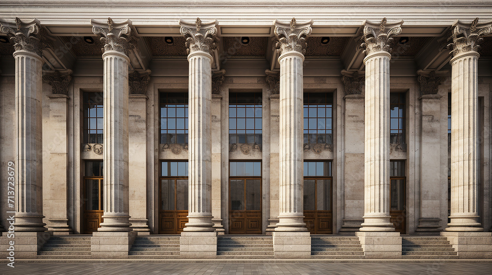 historical facade with large columns - obrazy, fototapety, plakaty 