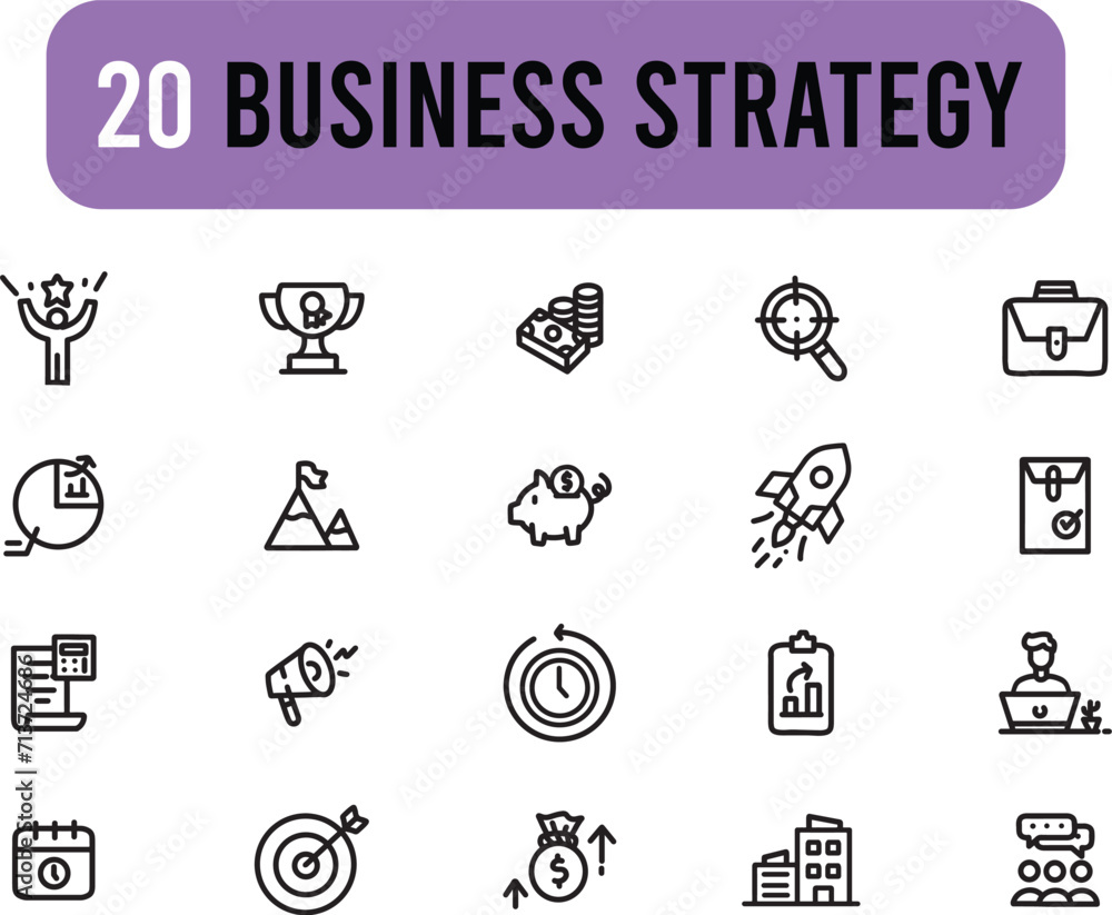 Collection of Business Strategy doodle icons. Set of Rocket, Piggy Bank symbols drawn with thin contour lines. Collection of Business Strategy doodle icons. Set of Rocket, Piggy Bank symbols drawn with thin contour lines.
