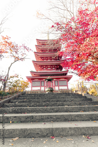 本土寺の五重塔と紅葉 正面