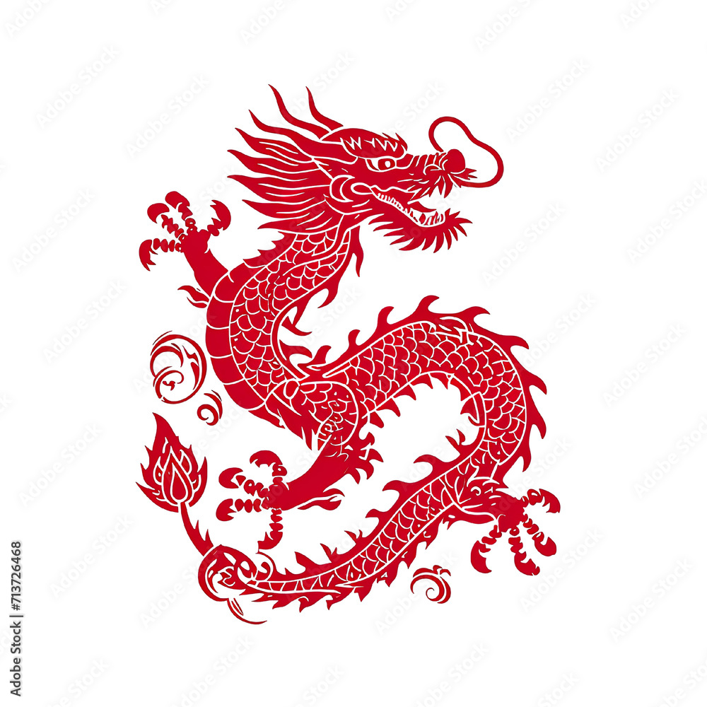 Silhouette in the shape of red animal designations Dragon, woodcut prints, cultural symbolism, China New Year celebration isolated PNG Silhouette in the shape of red animal designations Dragon, woodcut prints, cultural symbolism, China New Year celebration isolated PNG