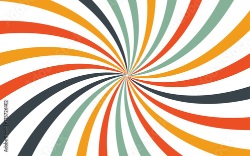 Colorful spiral ray burst style background. Multicolor swirled radial striped design