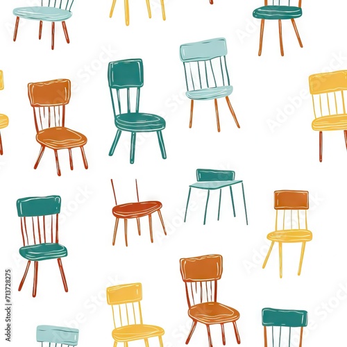 seamless pattern chair on white background retro style. Fabric, wrapping paper.