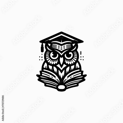 smart owl logo with books and scholar hat, school and education illustration