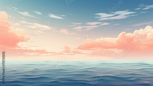 Sea with clouds and sun background. Generative AI.