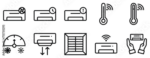 air conditioner maintenance icon line style set collection.