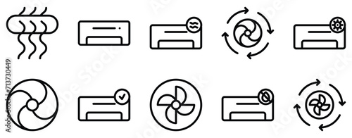 air conditioner maintenance icon line style set collection.