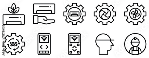air conditioner maintenance icon line style set collection.
