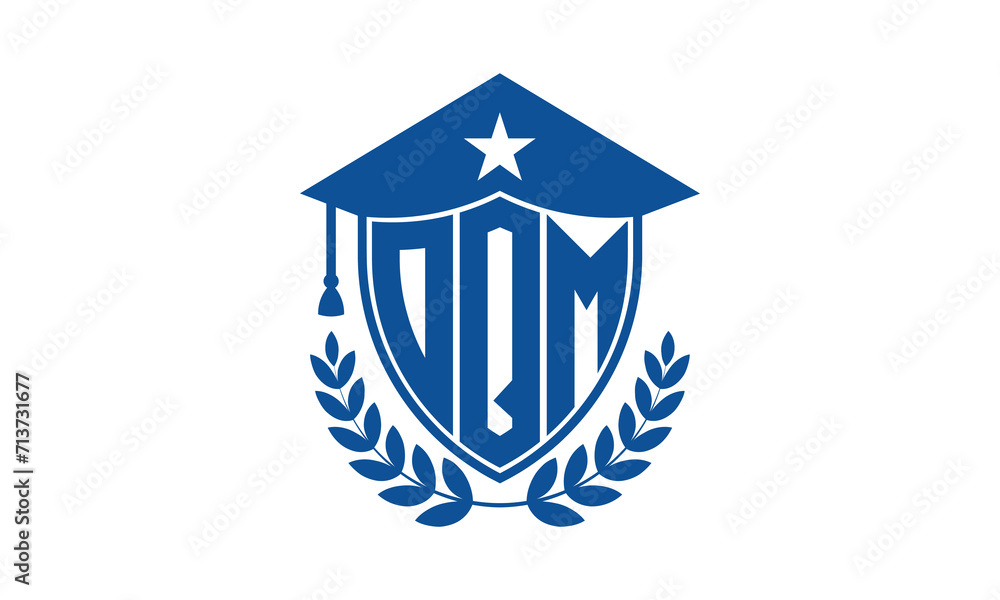 OQM three letter iconic academic logo design vector template. monogram, abstract, school, college, university, graduation cap symbol logo, shield, model, institute, educational, coaching canter, tech OQM three letter iconic academic logo design vector template. monogram, abstract, school, college, university, graduation cap symbol logo, shield, model, institute, educational, coaching canter, tech
