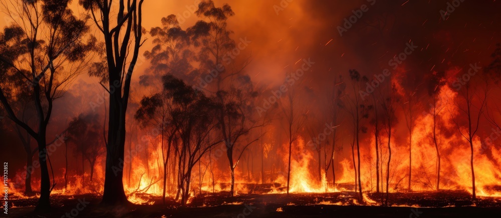 Flames engulfing trees in the wild Flames engulfing trees in the wild