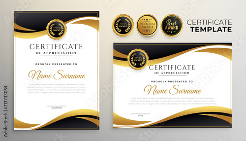 black and golden certificate of appreciation template for university graduates
