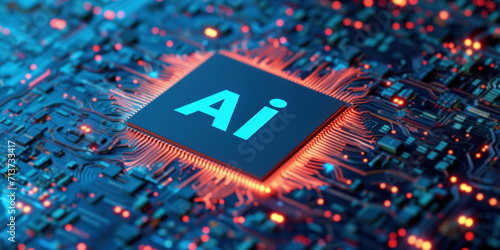 Artificial intelligence microchip. CPU central processor unit chipset. AI chipset on circuit board. AI in a modern GPU card. Future technology, neuronal network and AI concept