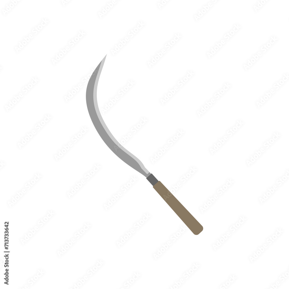 sickle flat design vector illustration. garden farming tools sickle shovel rake equipment colourful flat design vector art isolated white background sickle flat design vector illustration. garden farming tools sickle shovel rake equipment colourful flat design vector art isolated white background