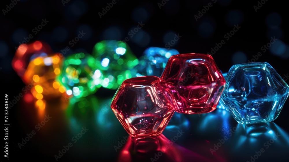 Colorful glass beads on a black background. Generative AI. Colorful glass beads on a black background. Generative AI.