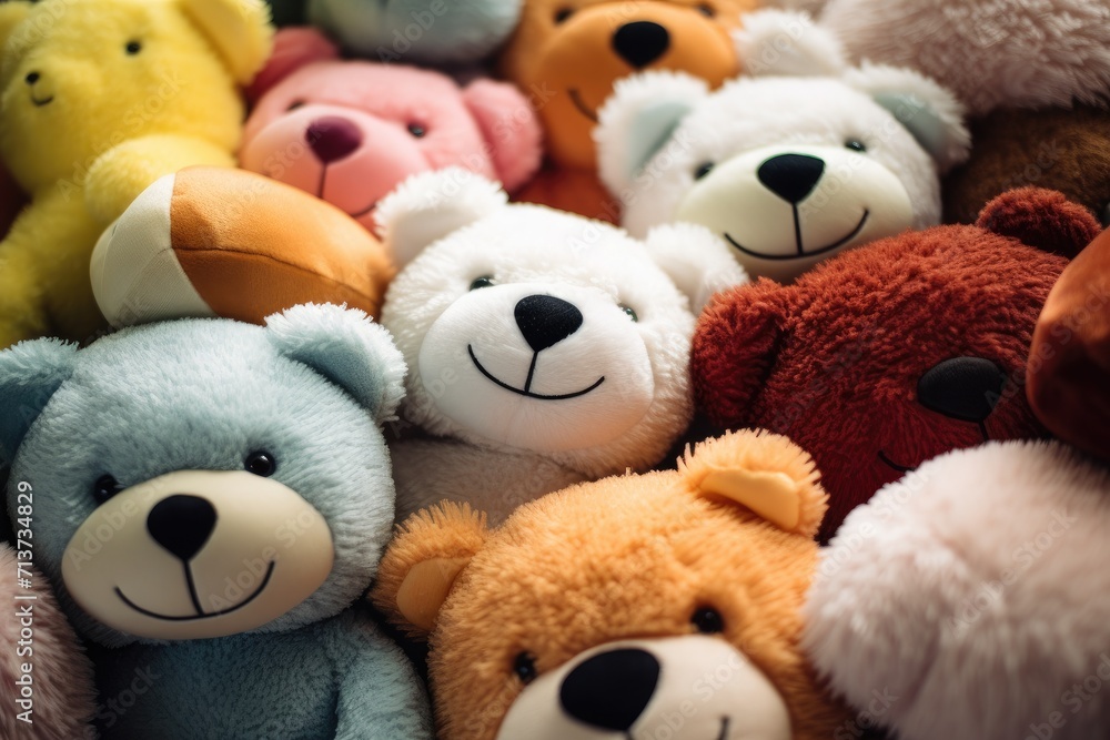 A pile of stuffed animals with different colors. Generative AI. A pile of stuffed animals with different colors. Generative AI.