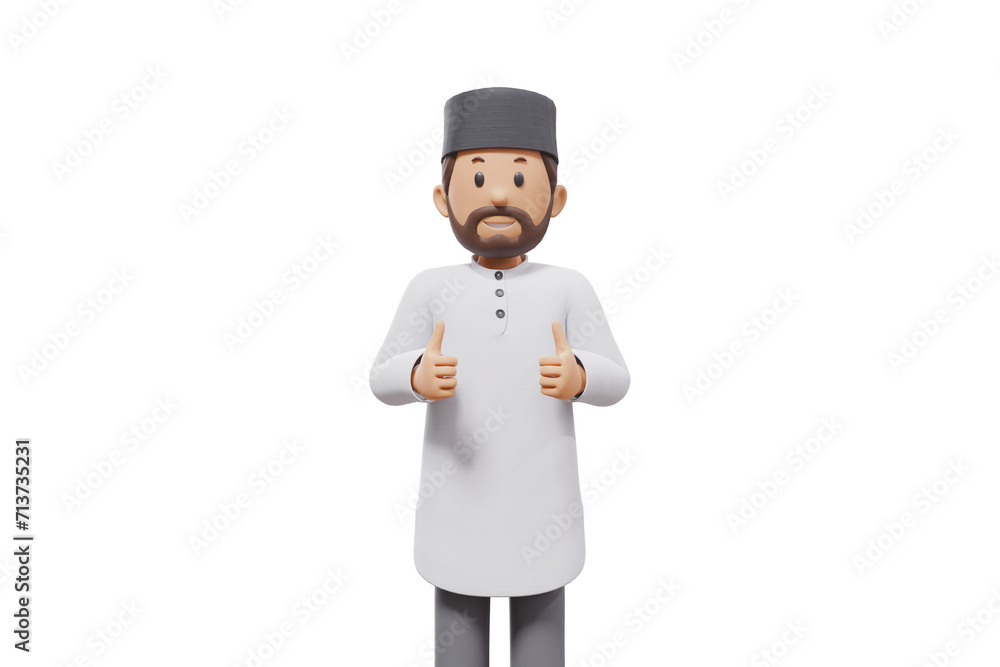 3d illustration of man muslim greeting, pointing and showing something at camera with transparent background 3d illustration of man muslim greeting, pointing and showing something at camera with transparent background
