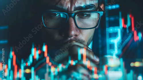 Finance trade manager analyzing stock market, financial data and charts.