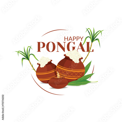 Illustration of Happy PONGAL Holiday Harvest Festival of Tamil Nadu South India greeting background.