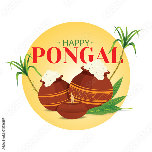 Illustration of Happy PONGAL Holiday Harvest Festival of Tamil Nadu South India greeting background.