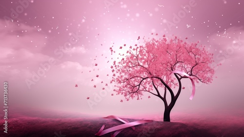 Valentine's day background with pink cherry tree and flying butterflies © LestariFajrin