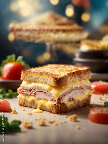 Italian sandwiches with layers of cured meats, salty cheese, tomato pesto, and juicy tomatoes on ciabatta bread