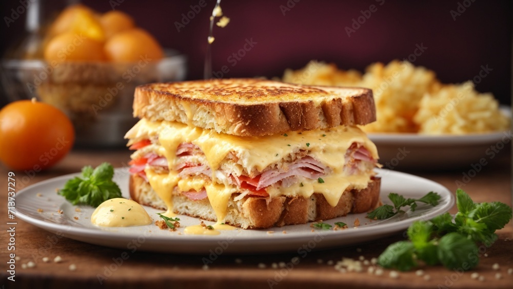 Italian sandwiches with layers of cured meats, salty cheese, tomato pesto, and juicy tomatoes on ciabatta bread - obrazy, fototapety, plakaty 