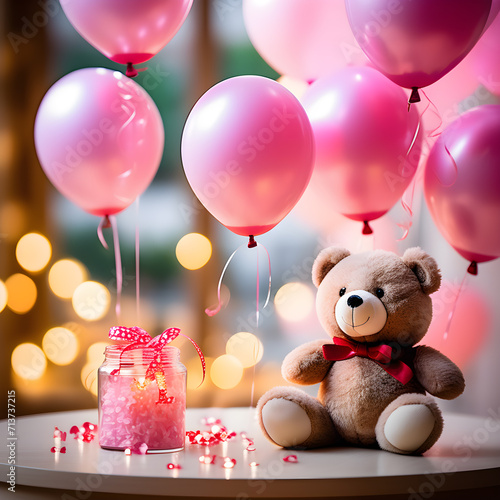 teddy bear with balloons, valentines day