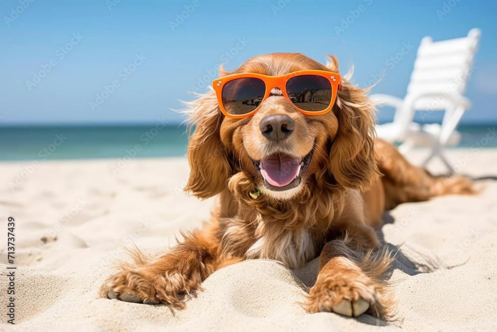 Summer dog sun beach animal happy pet sunglasses funny vacation