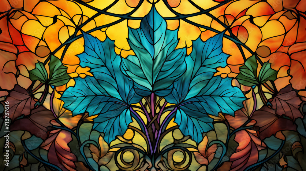 Stained glass window background with colorful abstract.	