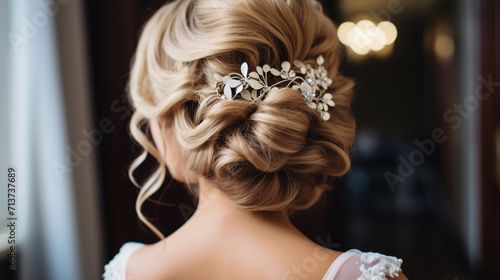 Assembled bride's hairstyle with decoration