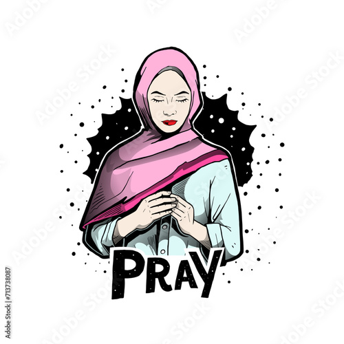 Pray woman in pink and blue dress